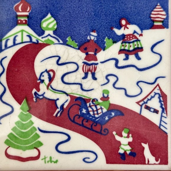 RARE - Mosaic Tile Co. - Made in USA vintage Russian Village Winter art … - Picture 2 of 6
